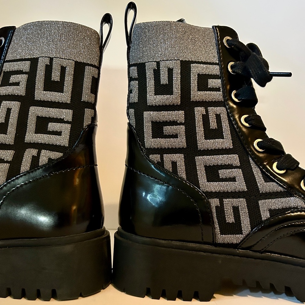 Guess Chunky Patent Boots ~ Black/Silver